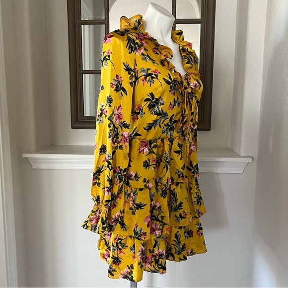 Avec Les Filles Tiered Satin Ruffle Dress, Multi Yellow Gold Size 6 Retail $158 - Picture 8 of 16